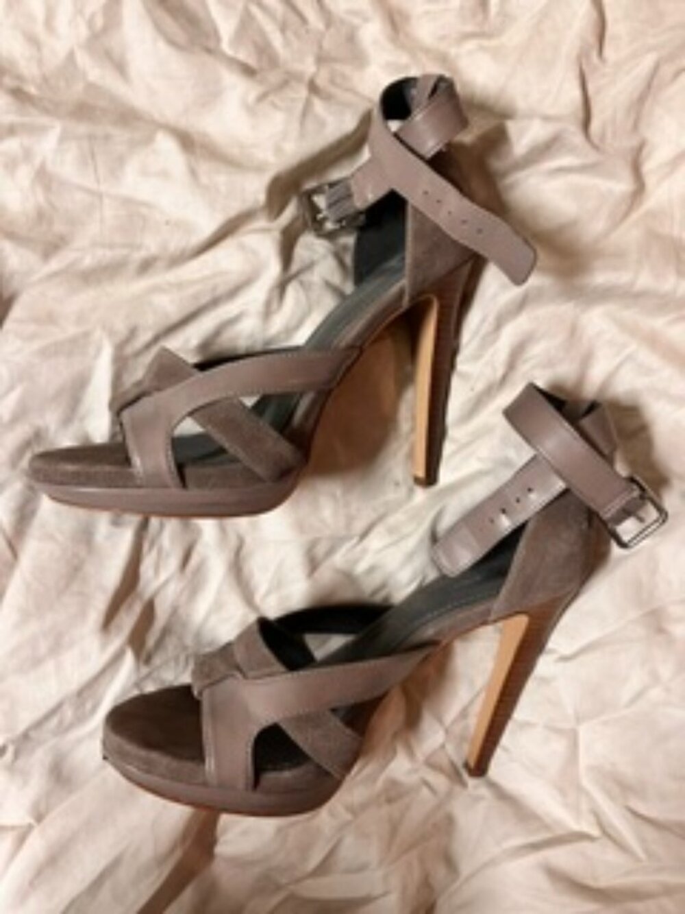 Calvin Klein Gray Suede 2" Open Toe Heels